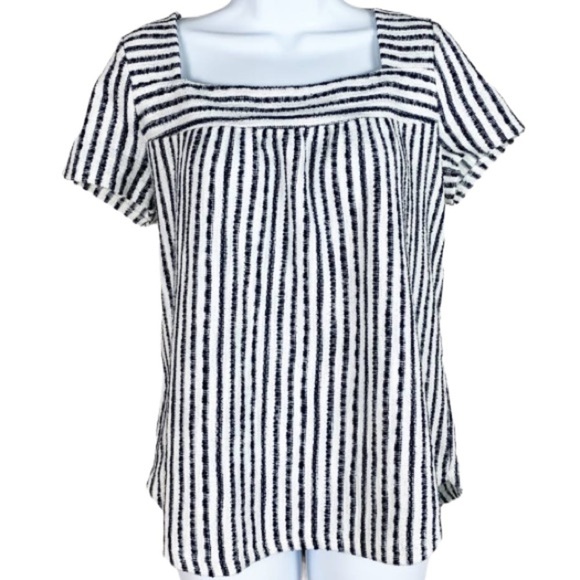 Lucky Brand Blue White Striped Square Neck Top Size M - Picture 1 of 5